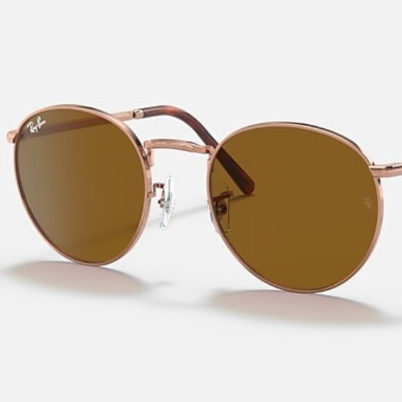 NEW RAY-BAN New Round – Polished Rose Gold Frame, Brown Lenses (NWT) - Picture 1 of 2